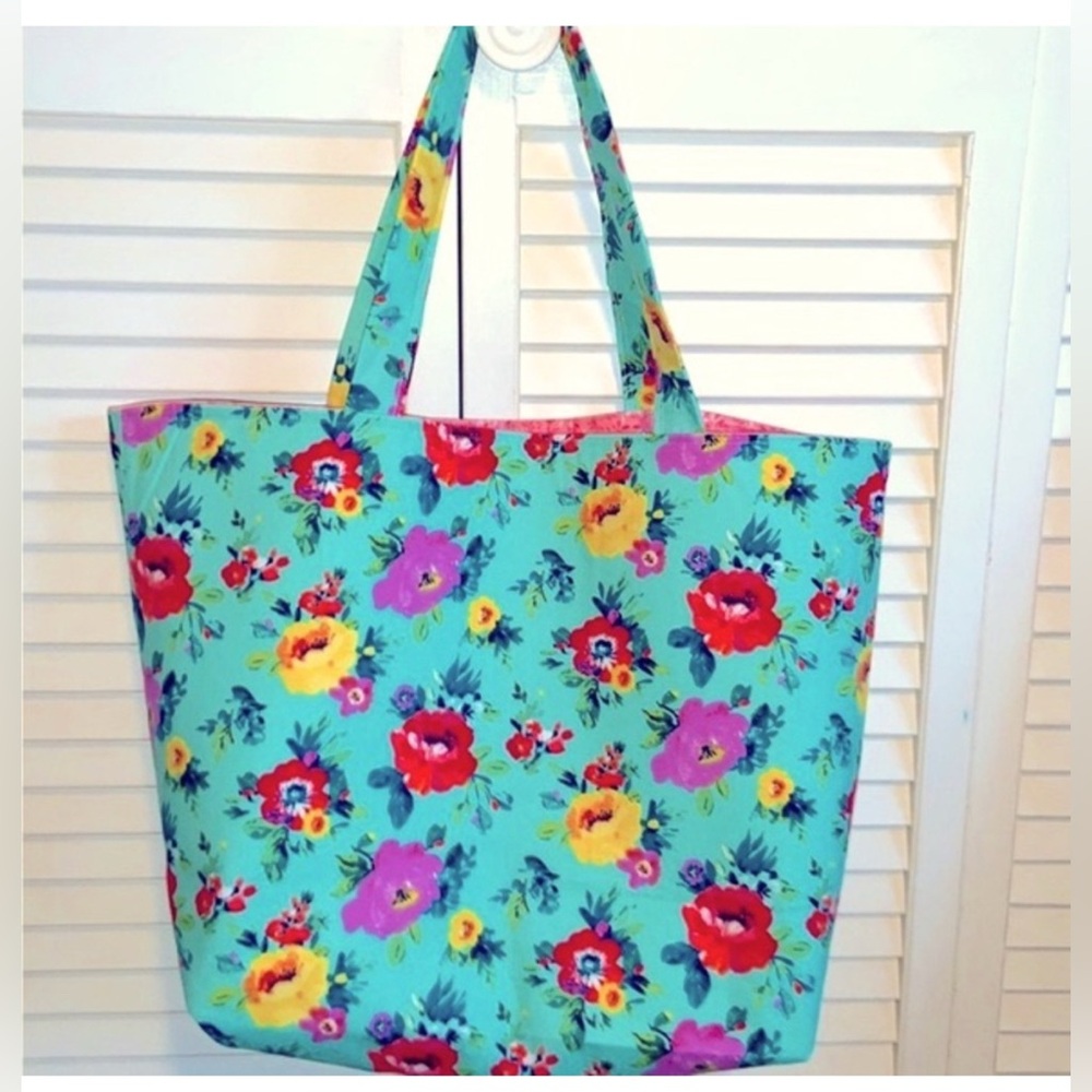 Hand Crafted Floral Tote Colorful All Purpose Market Bag Carry Shoulder Purse - Picture 4 of 8